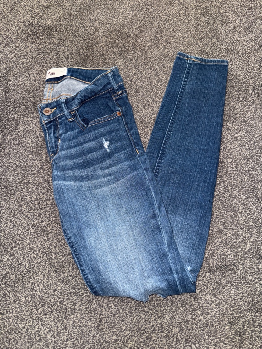 Hollister Y2K Skinny Jeans Medium Wash Distressed Low Rise Size 25x31 (1R)